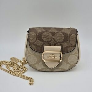 Coach Brown Signature Canvas Crossbody with Gold Chain